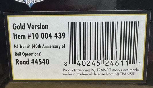 ATLAS 10004439 HO NJT ALP45-DP MASTER GOLD ESU LOKSOUND DCC/SOUND RD NO. 4540