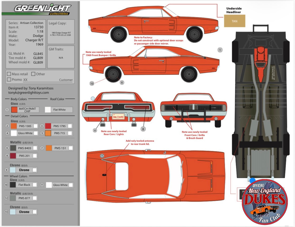 1:18 1969 Dodge Charger GENERAL LEE Greenlight (New Tooling) Preorder Winter 2027