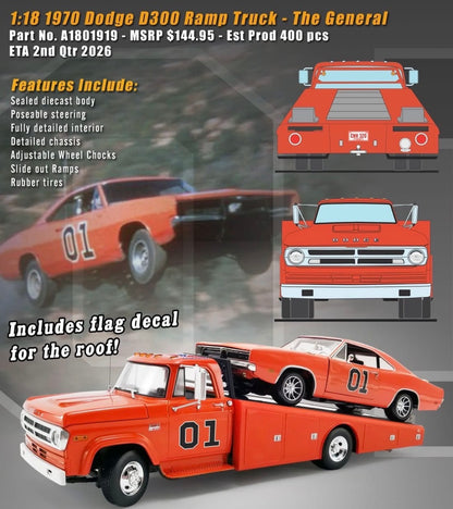 1:18 ACME 1970 Dodge D-300 Ramp Truck THE GENERAL PREORDER LATE 2026