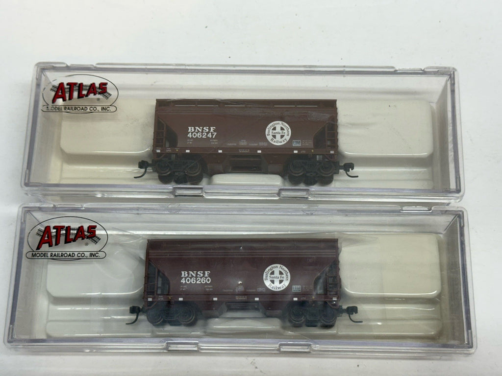 Lot Of 2 N Scale Atlas BNSF ACF 2 Bay Centerflow Hoppers Brown Grain Freight Car