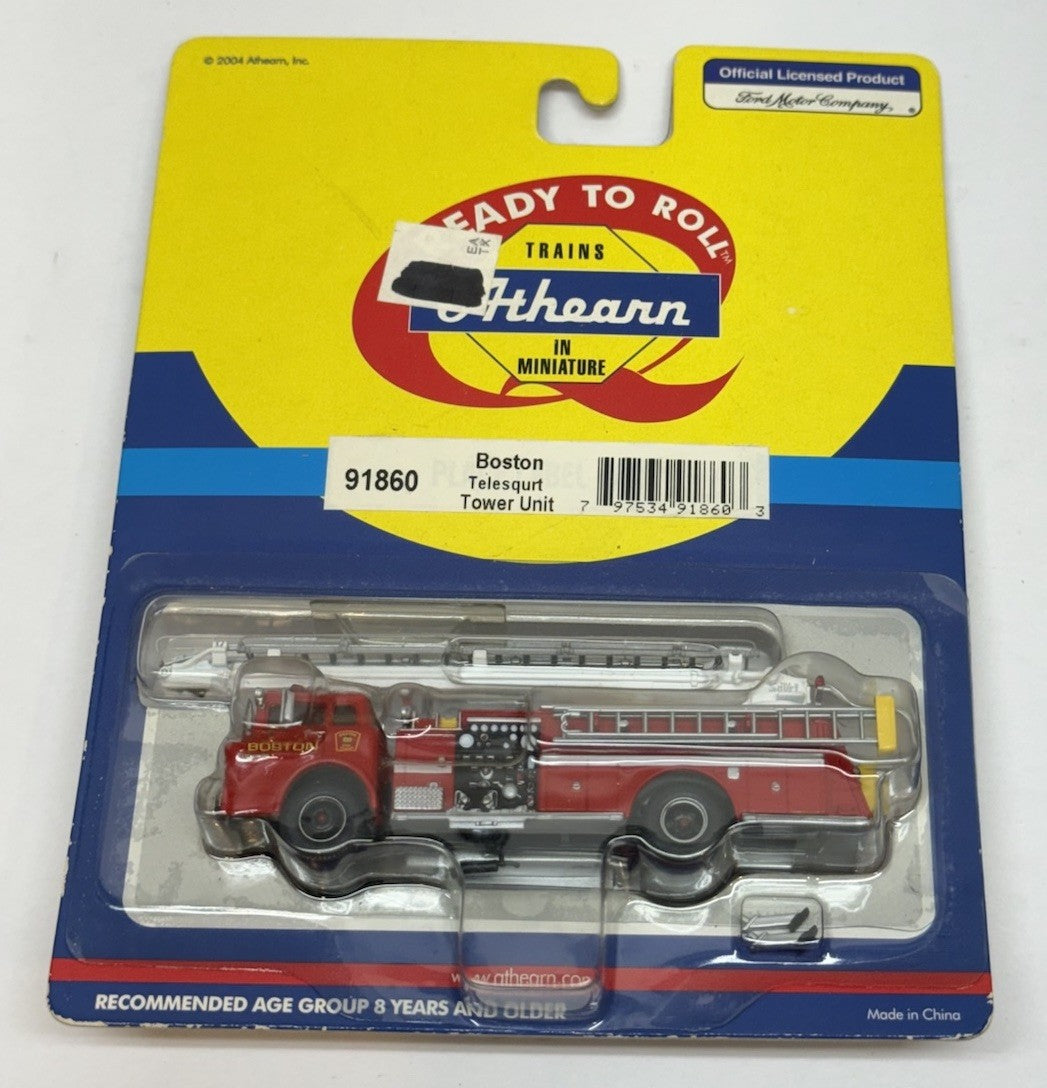HO SCALE 1/87 ATHEARN 91860 FIRE TRUCK TELESQURT BOSTON LADDER TOWER UNIT