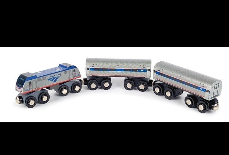 Wooden Amtrak Train Northeast Regional ACS-64 3 Car Set Compatible W/Others