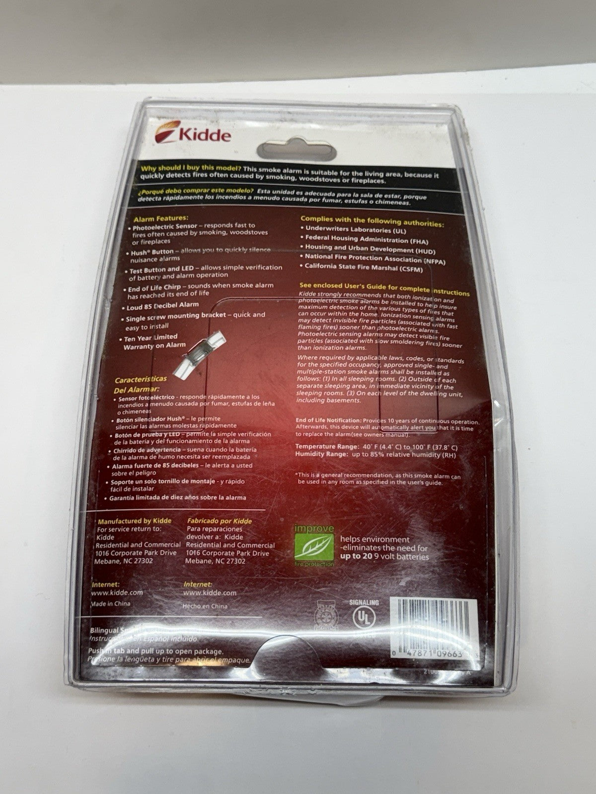 KIDDE Smoke Alarm 10-Year Lithium Battery Living Area Photoelectric P3010L 