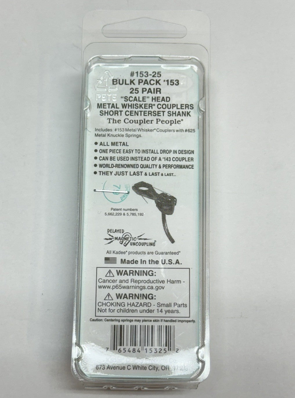 Ho Kadee #153-25 Bulk Pack Whisker Metal Couplers Short (1/4") Centerset Shank