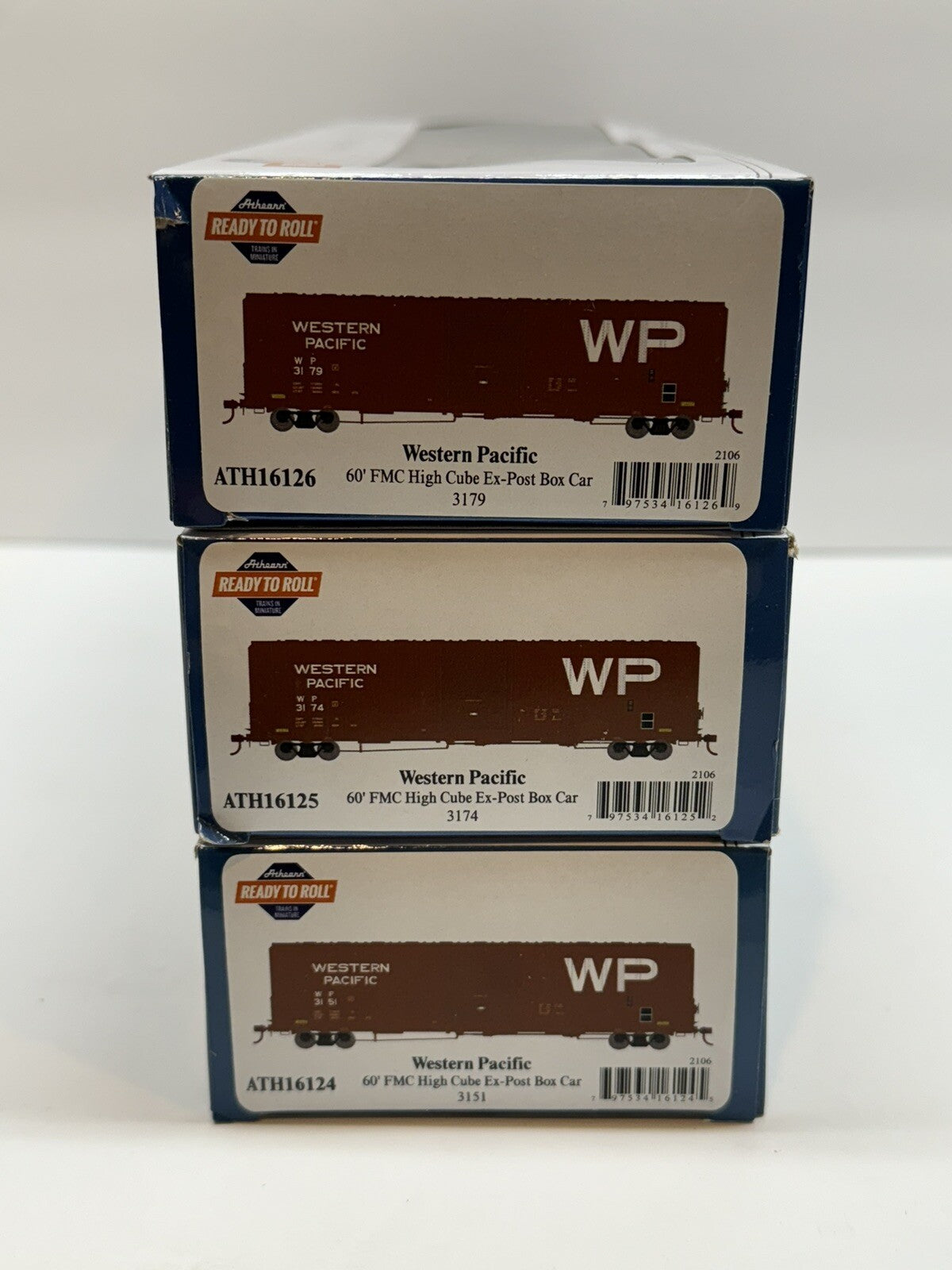 3PK Ho Scale Athearn Western Pacific 60’ Highcube Gunderson Double Door Boxcars