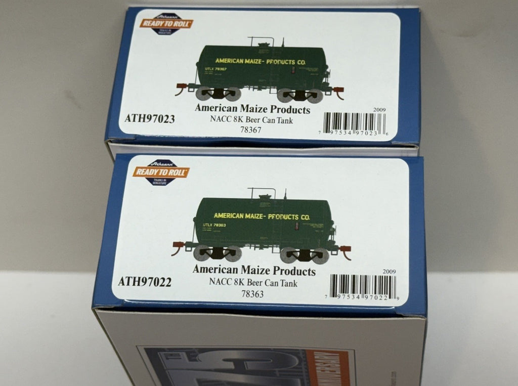 2PK Ho Scale Athearn American Maize Products UTLX NACC 8K Beer Can Tank Cars NEW