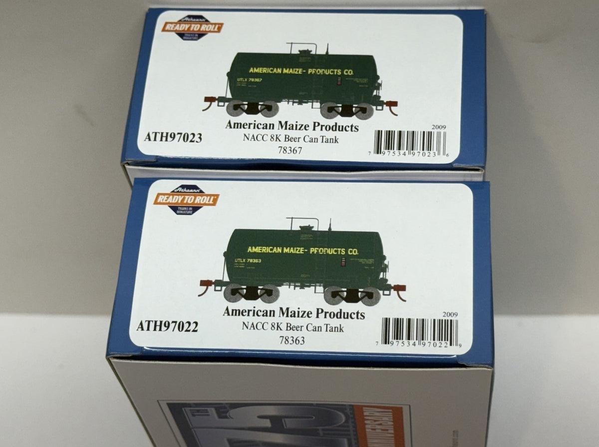2PK Ho Scale Athearn American Maize Products UTLX NACC 8K Beer Can Tank Cars NEW