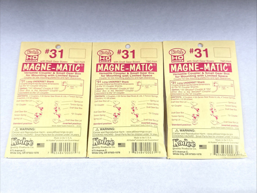 Lot of 3 Packs - HO Scale KADEE # 31 MAGNE-MATIC Plastic Couplers 2 Pr. per pack