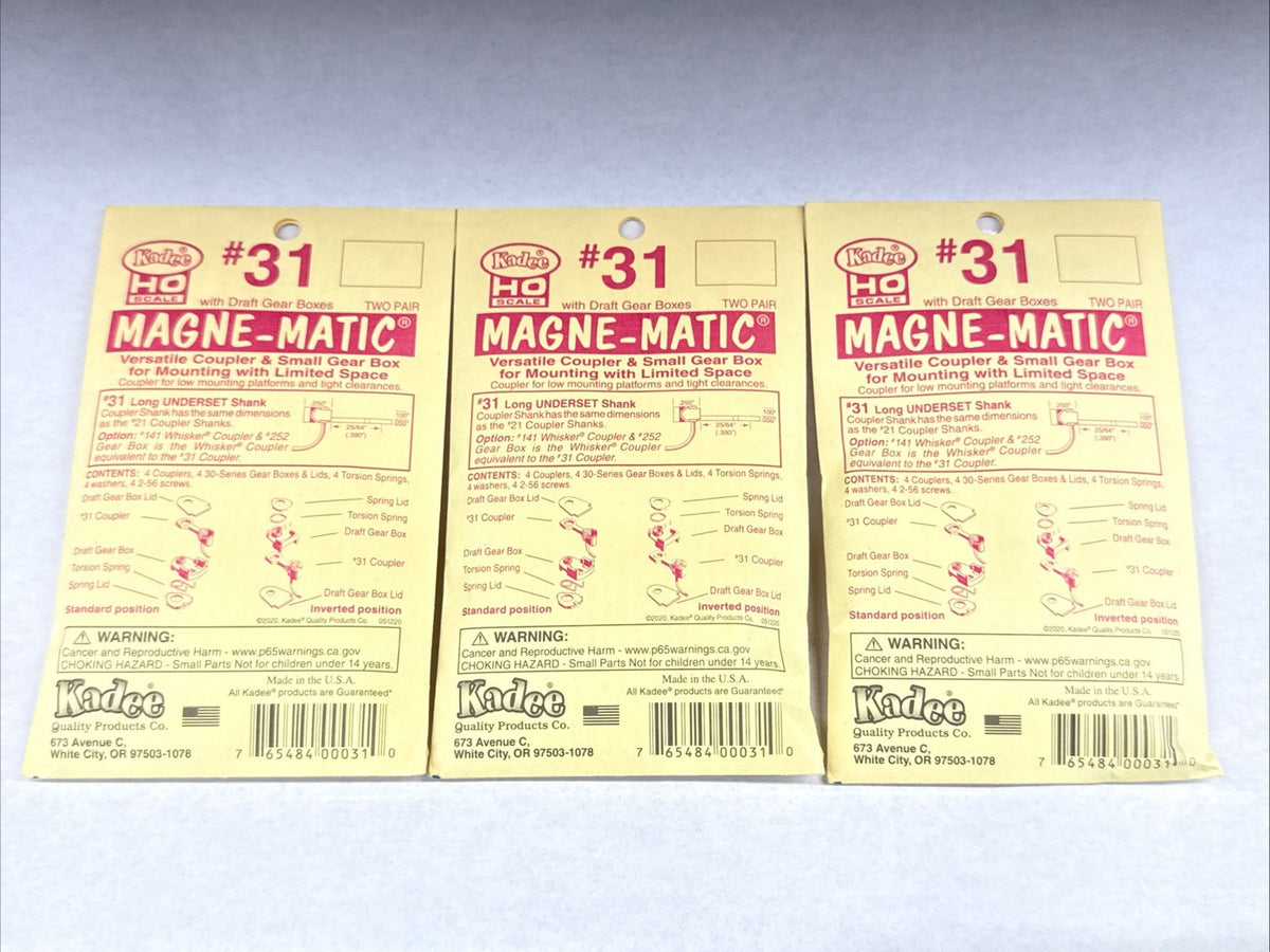 Lot of 3 Packs - HO Scale KADEE # 31 MAGNE-MATIC Plastic Couplers 2 Pr. per pack