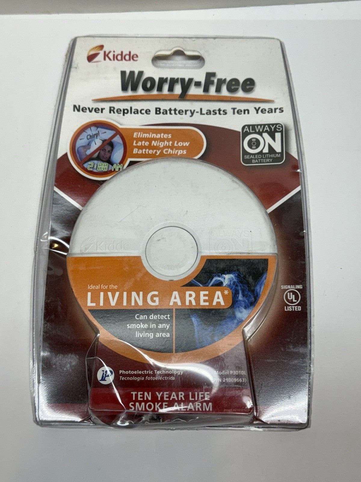 KIDDE Smoke Alarm 10-Year Lithium Battery Living Area Photoelectric P3010L 