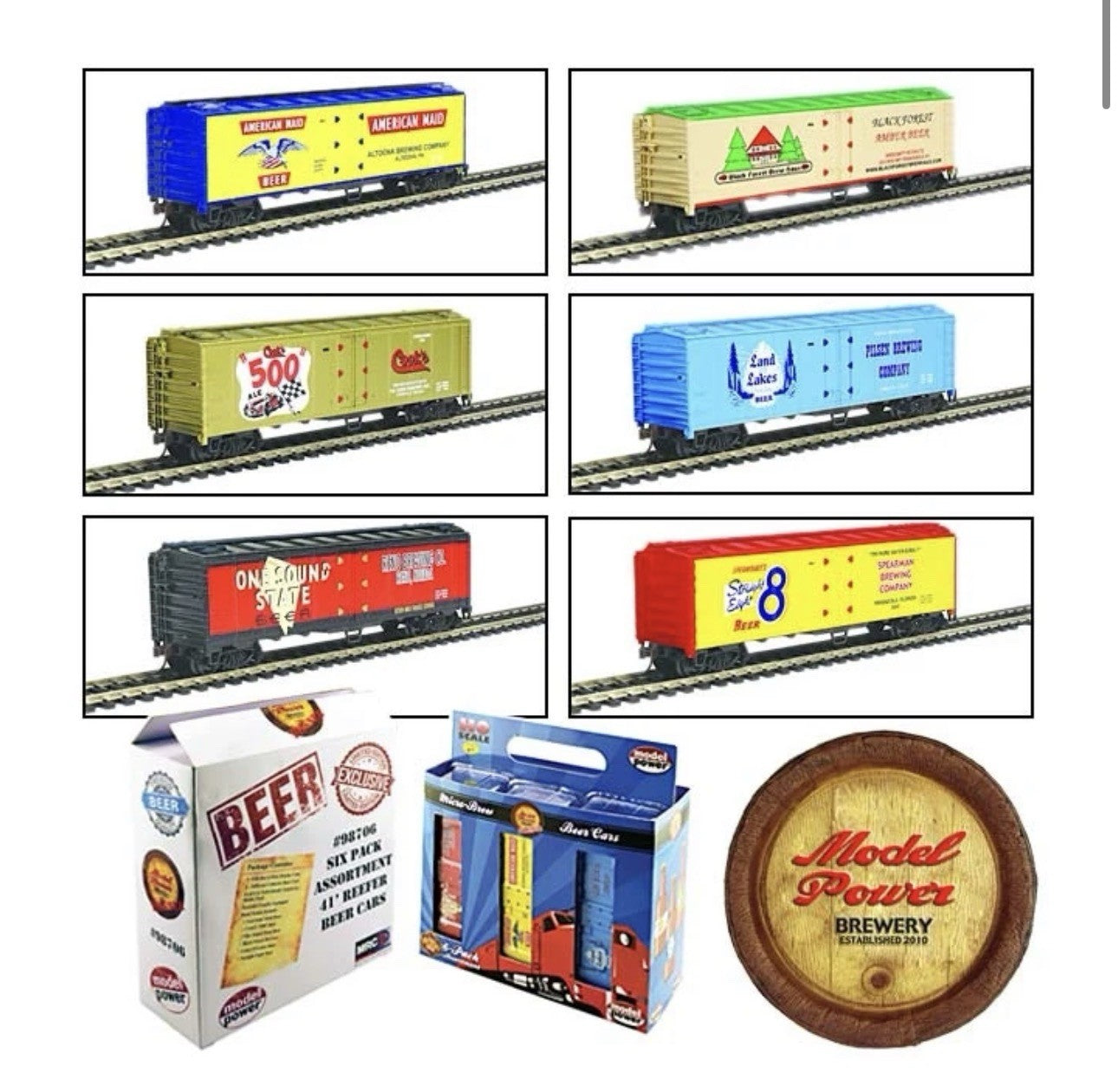 Model Power HO Beer Car Assortment w/Handle pkg(6) Set #1 98706