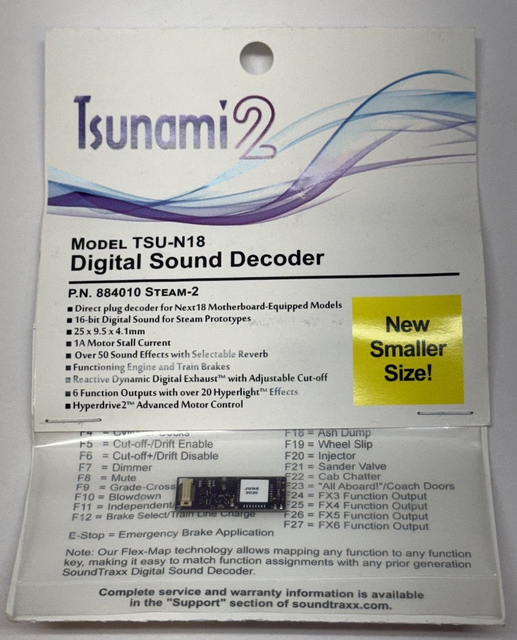 Ho Soundtraxx Tsunami 2 #884010 TSU-N18 DCC Sound Decoder Steam-2 Locomotive