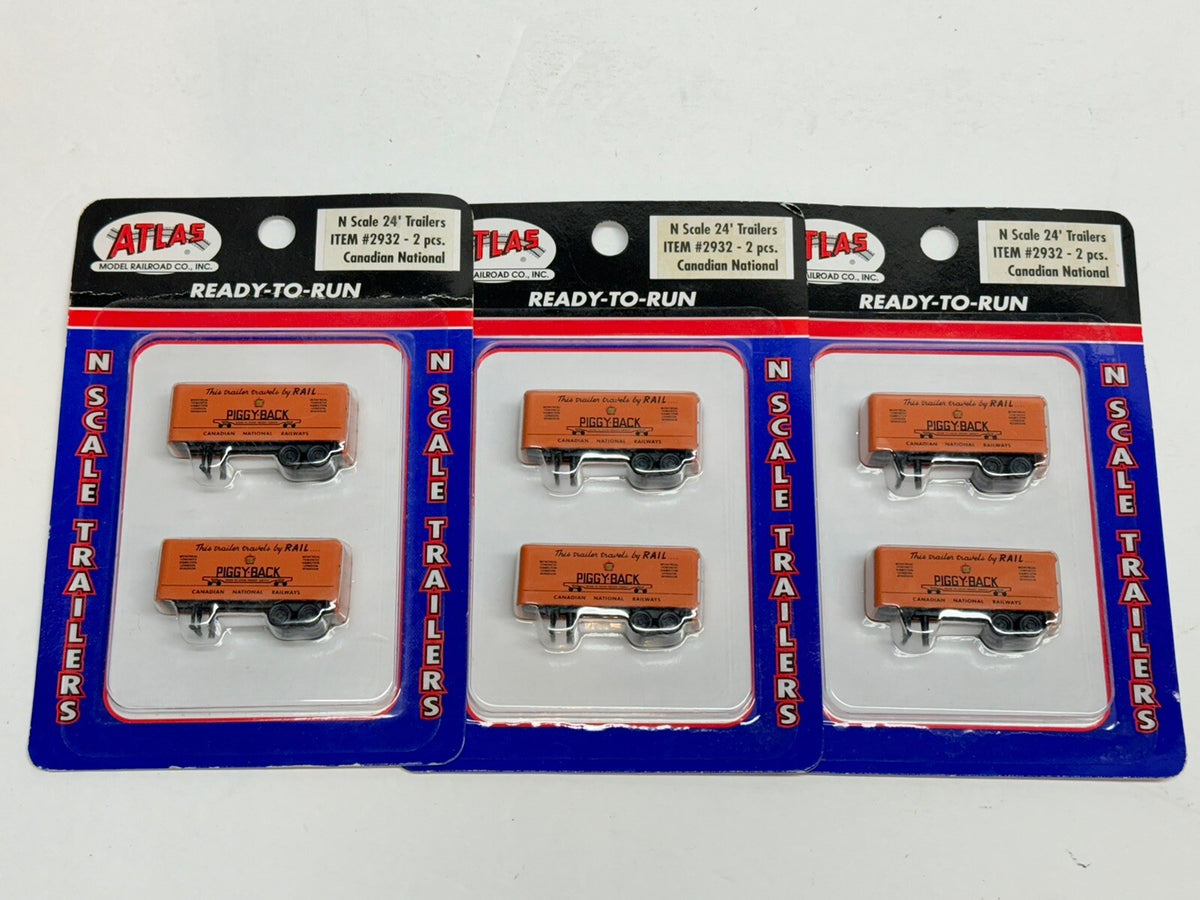 3PK N Scale Atlas 24' Trailers (2 pcs) Canadian National CN 6 TOTAL - 2932 CP